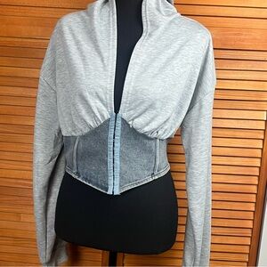 Fashion Nova Cropped Corset Gray and Blue Hoodie